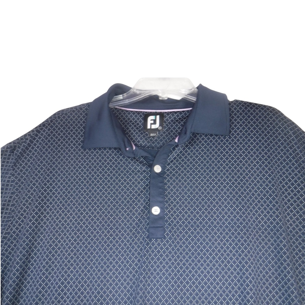 FootJoy Men 2XL Navy Blue White Diamond Print ProDry Performance Golf Polo Shirt